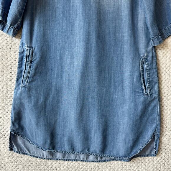 Cloth & Stone Dress Women S Blue Tencel Chambray Shirt Collar V-Neck Pockets - Picture 5 of 14
